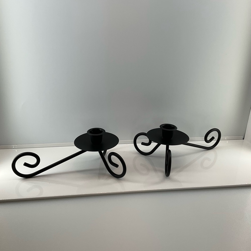vtg Wrought Iron Candle Holders Flat Black - Picture 5 of 8